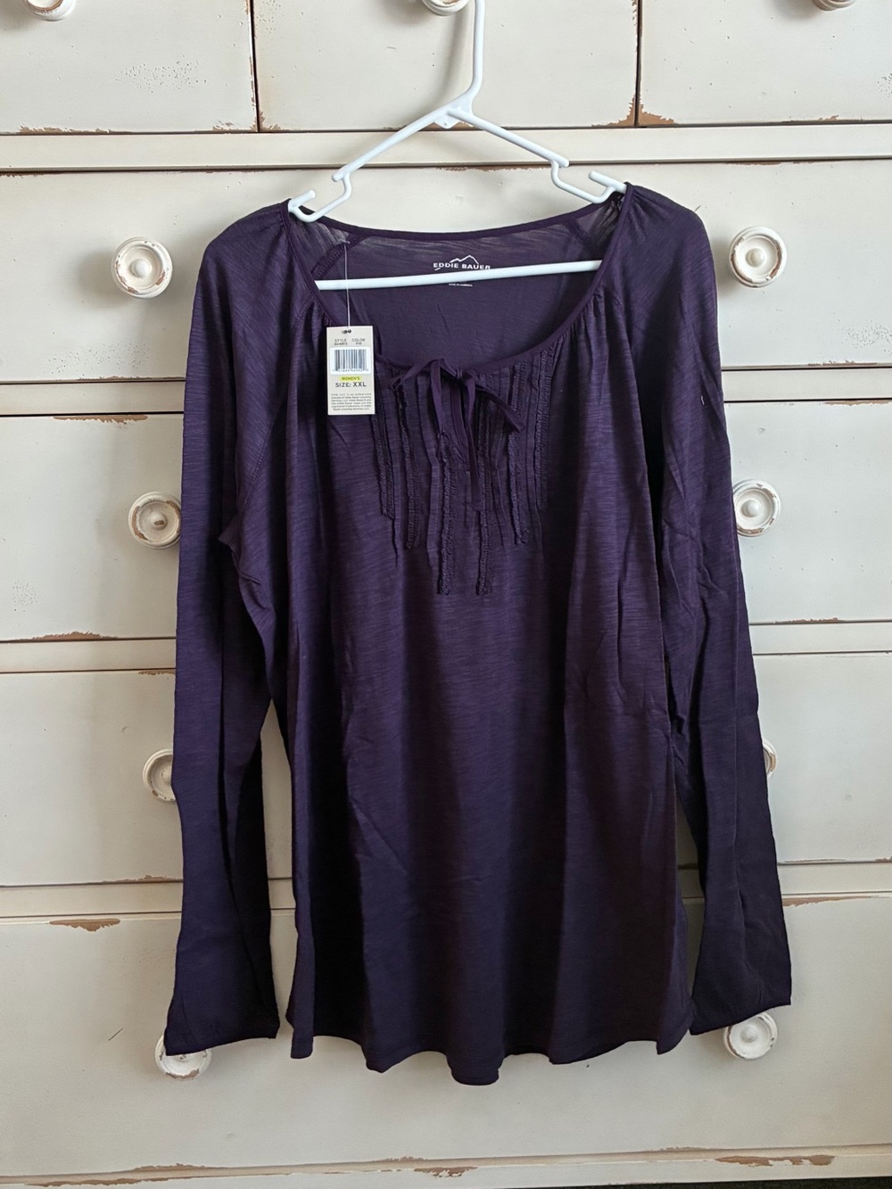 NWT Eddie Bauer Deep Purple Long-Sleeve Tie-Front Top